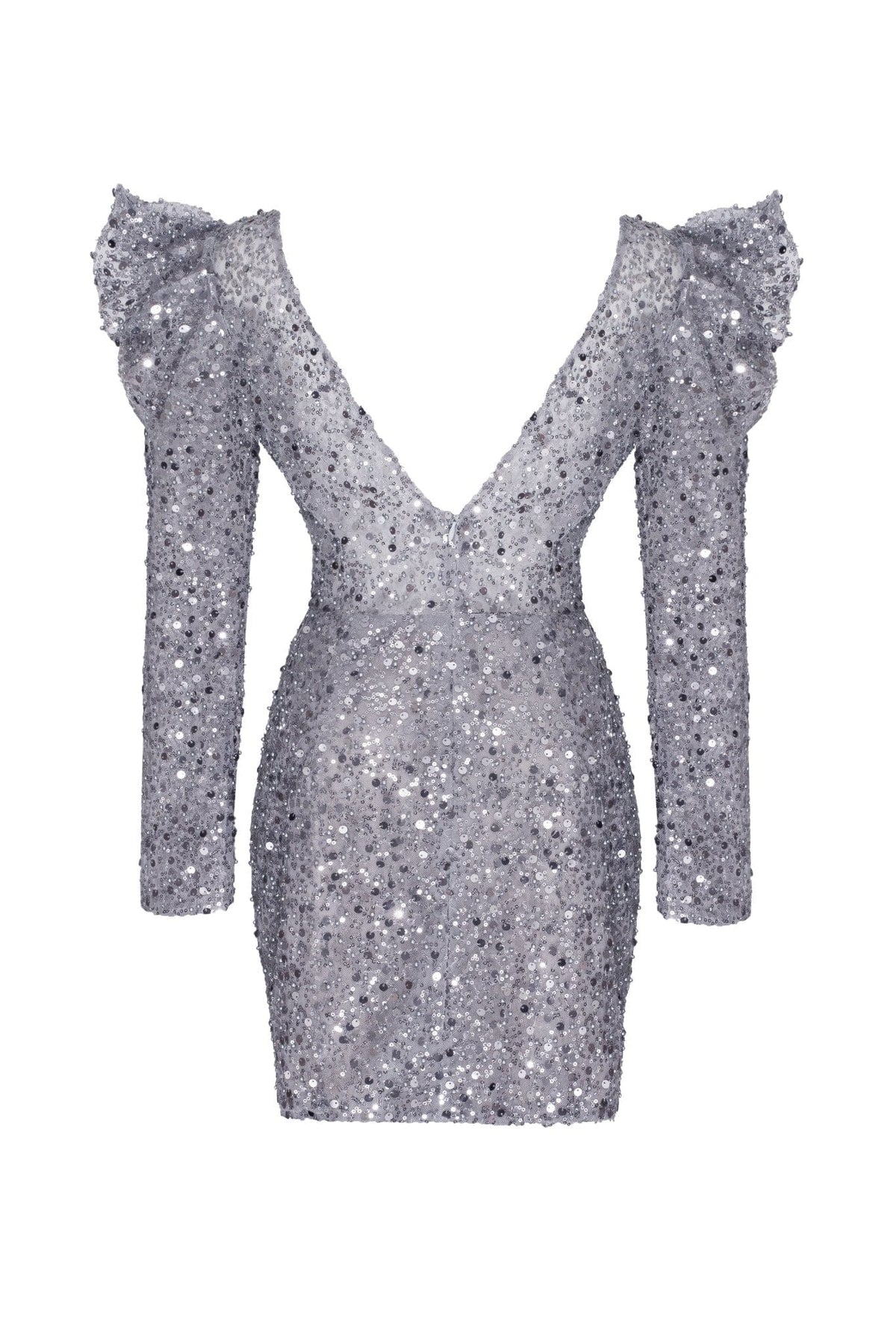 Silver metallic long-sleeve sequined mini dress Milla Dresses - USA ...