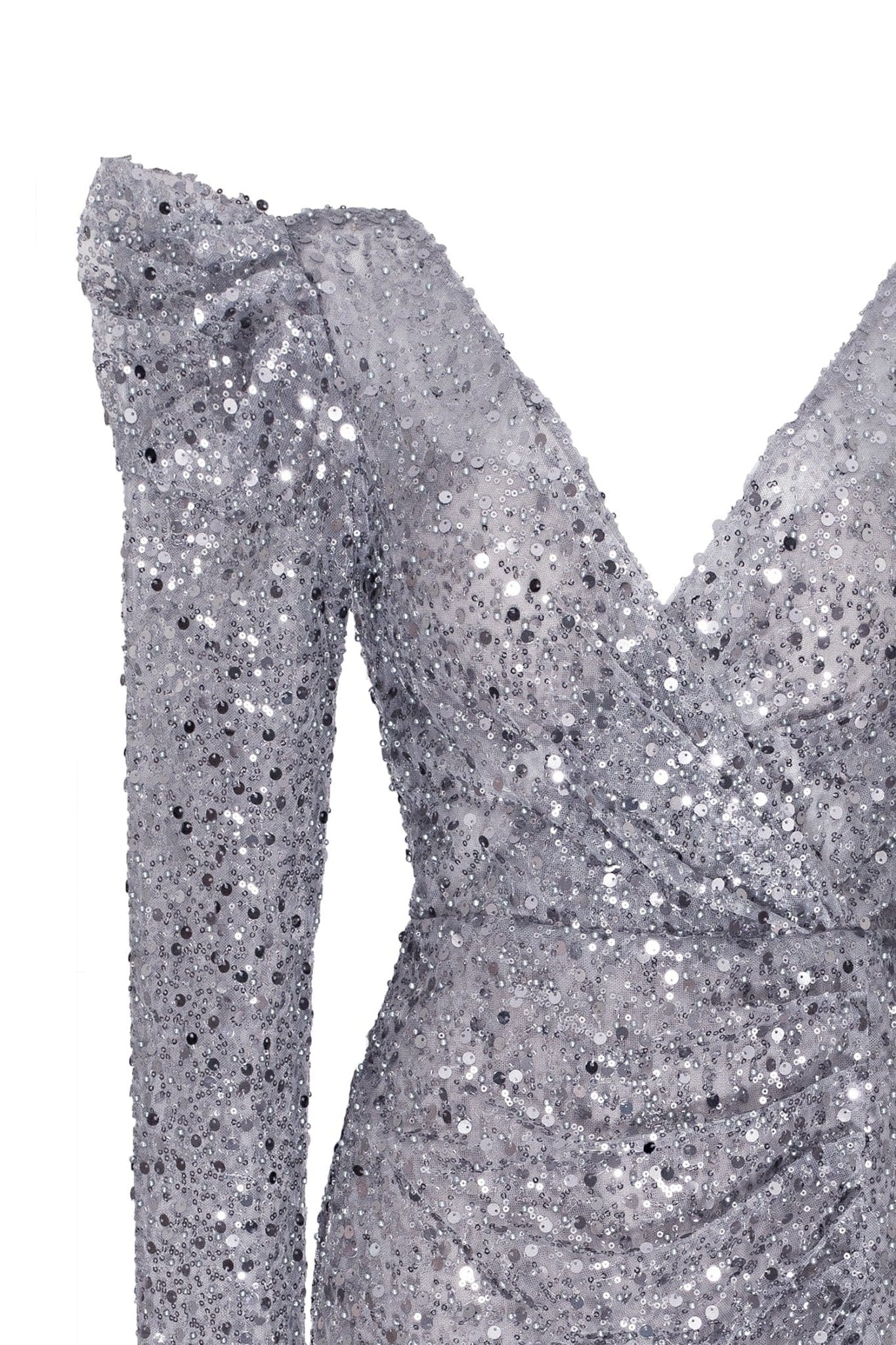 Silver metallic long-sleeve sequined mini dress - Milla
