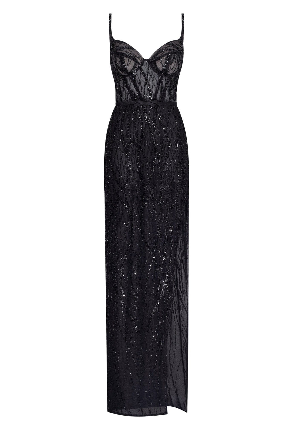 Astonishing sequined maxi gown on spaghetti straps - Milla