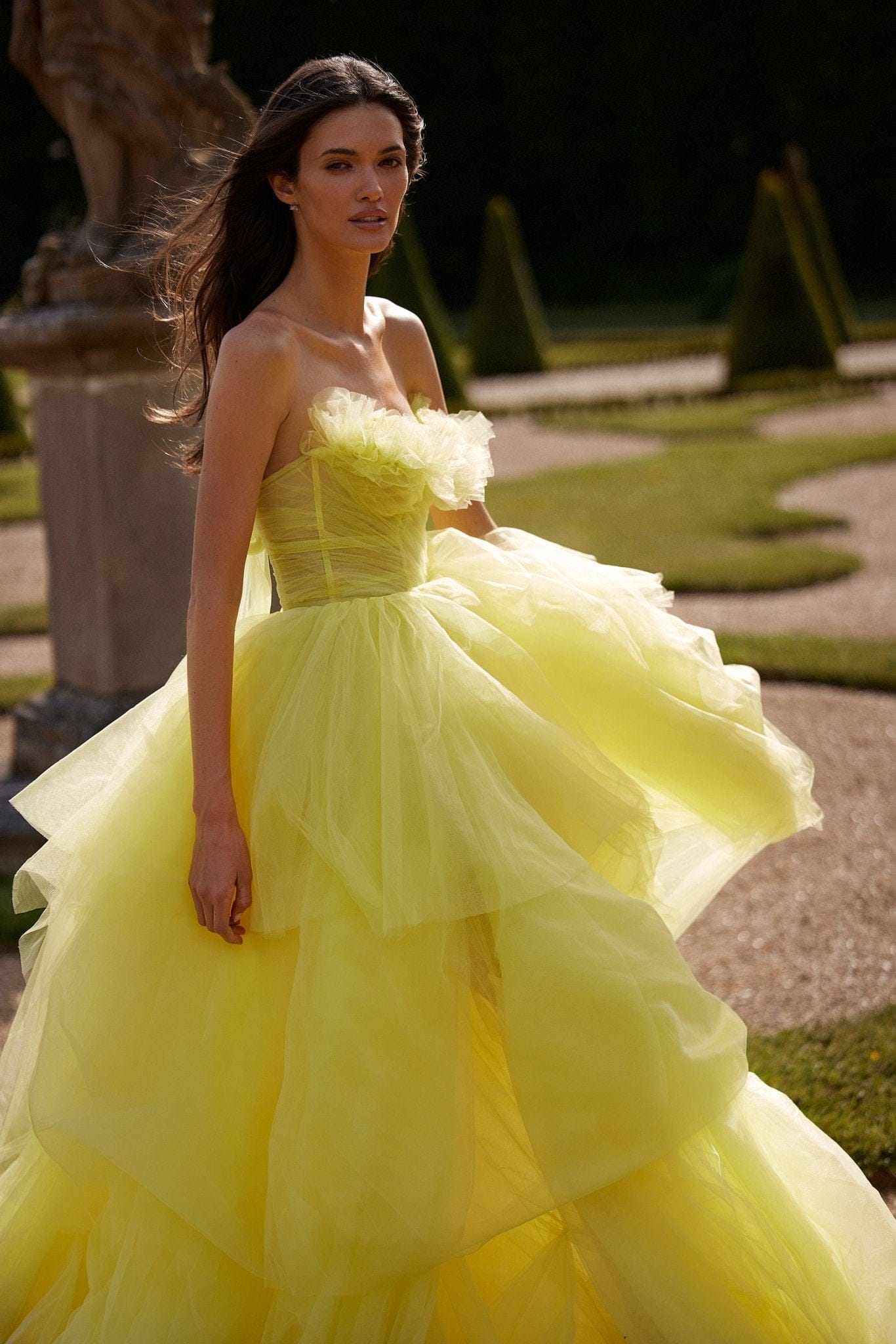 Fairytale frill-layered maxi dress in vivid yellow - Milla