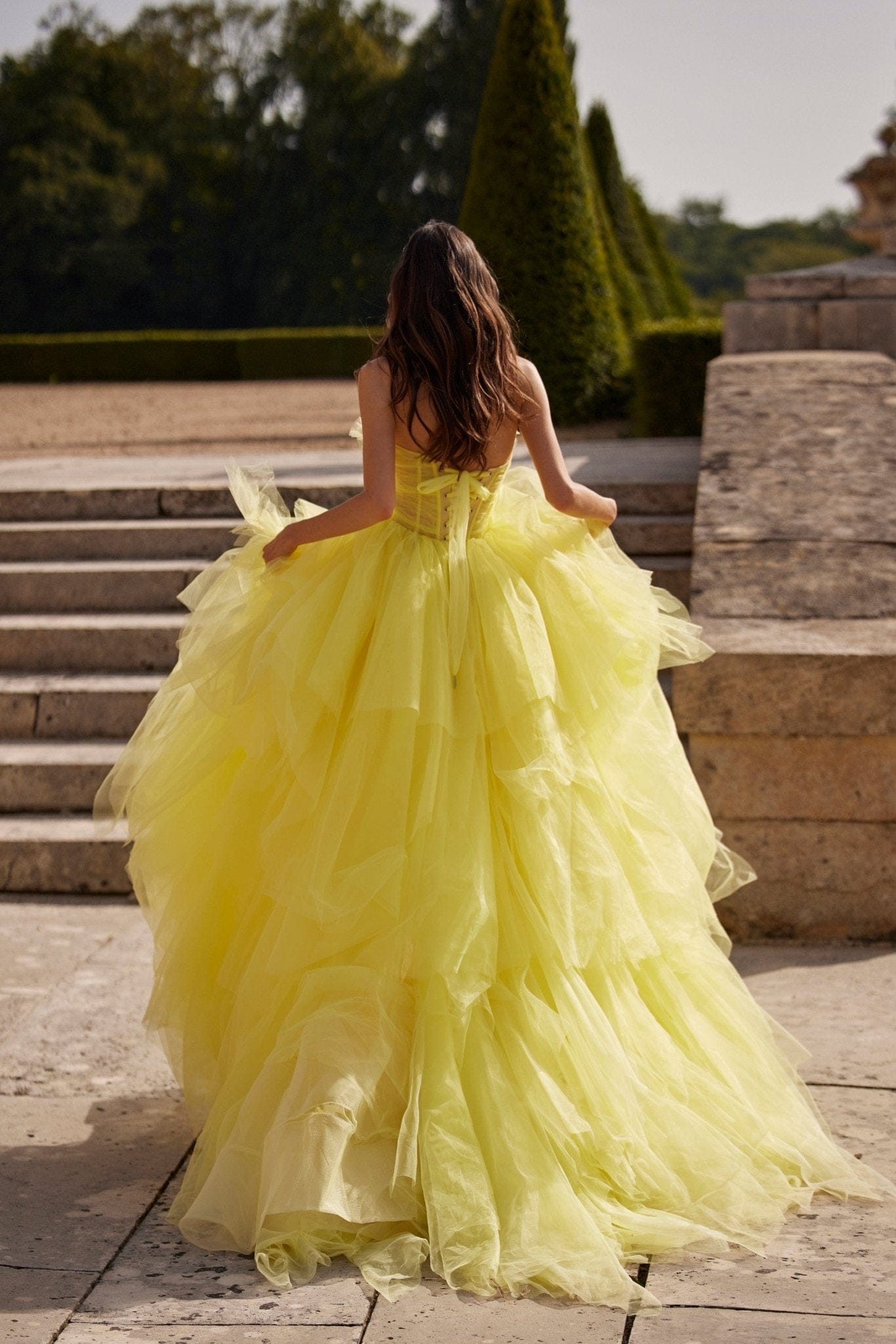 Fairytale frill-layered maxi dress in vivid yellow - Milla