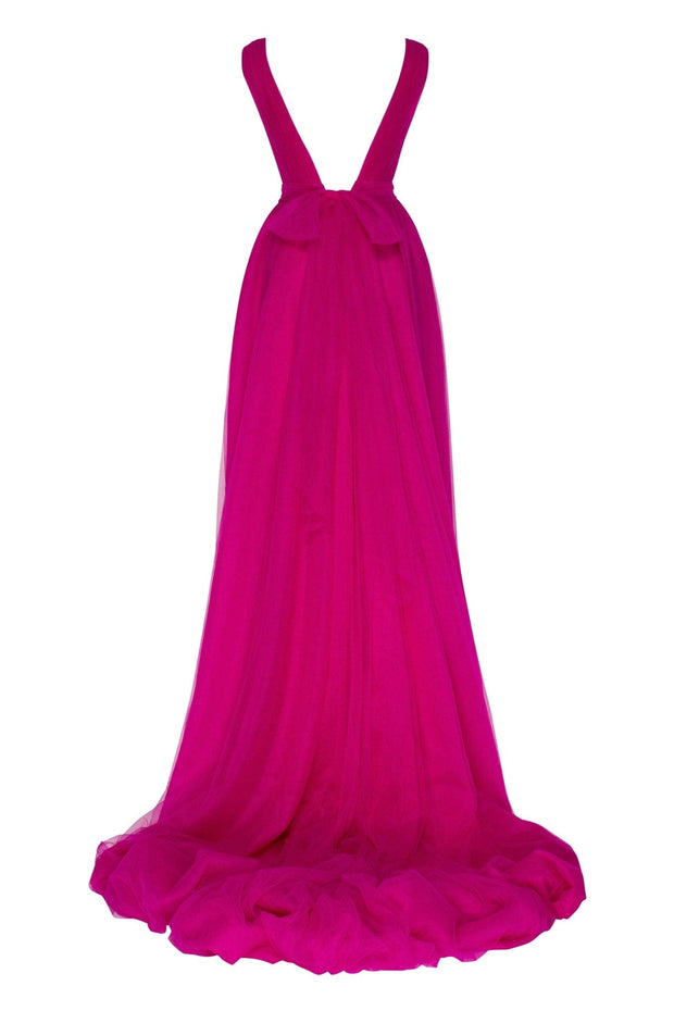 Fuchsia Bow-Back Maxi Evening Tulle Dress - Milla