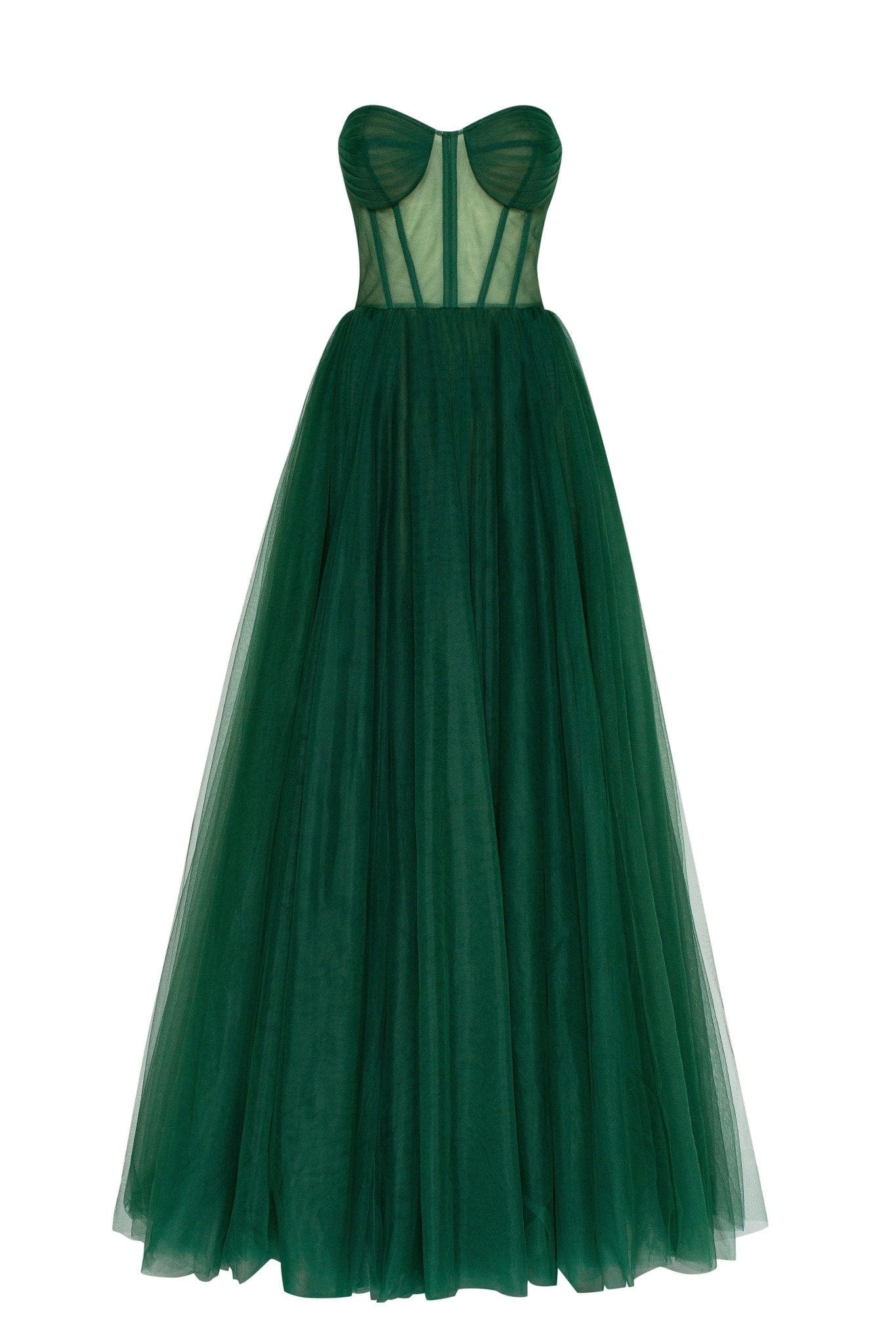 Emerald Green Tulle Corset Top Formal Midi Dress
